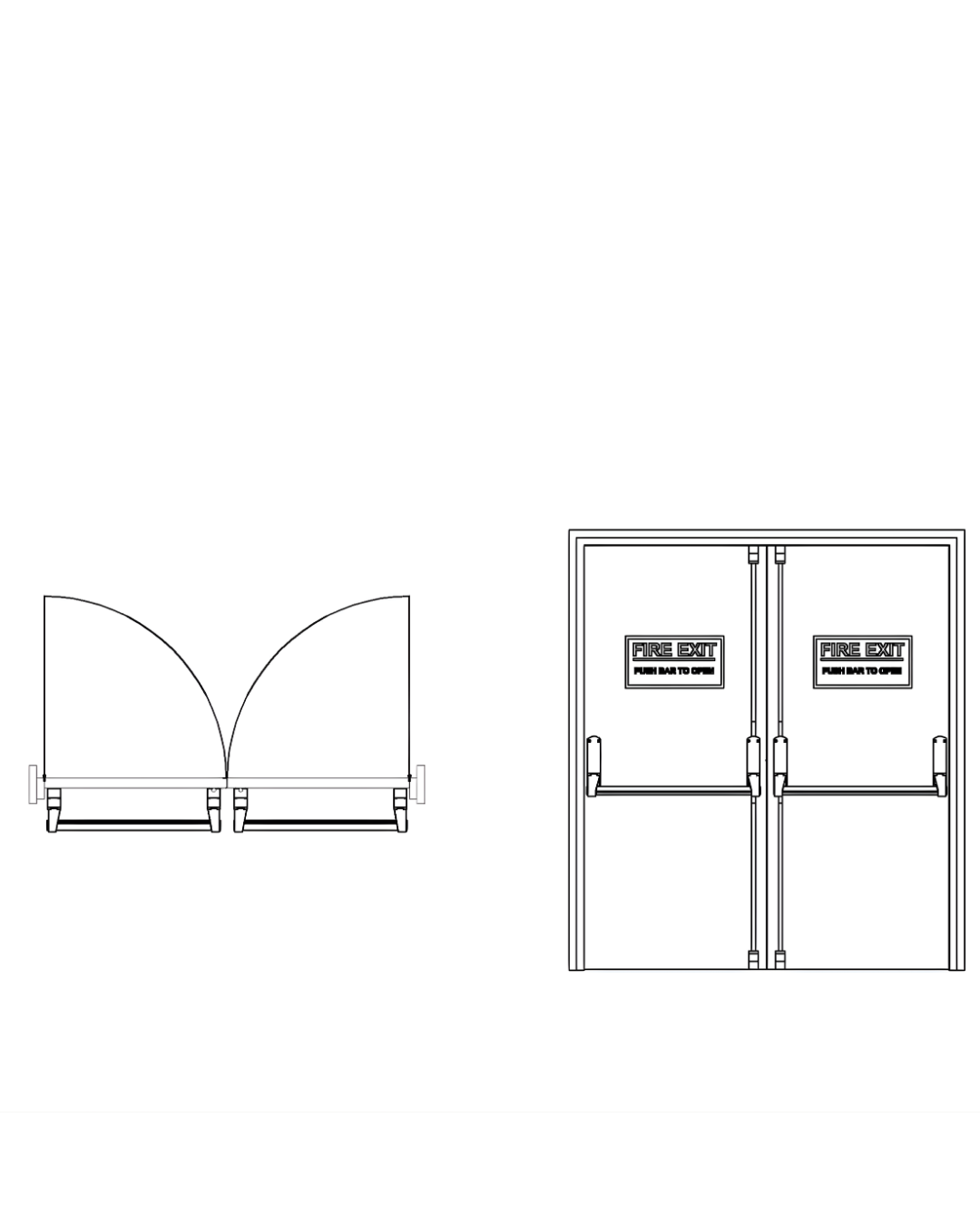 Fire exit door with fire rating and panic bar shown in architectural drawing.