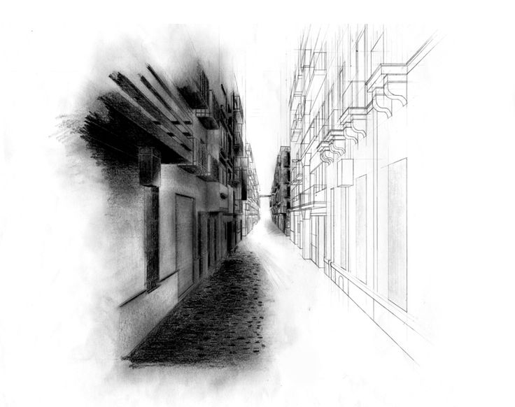 One Point Prespective Half Sketch Half Charcol rendering