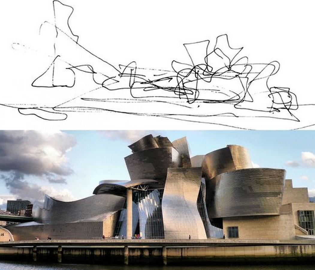 Human-led architectural concept compared with AI-generated building design output