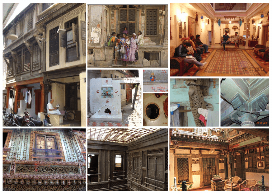 Elements in Linear Housing layout, taken from case study of Pol Houses in Ahemdabad, India