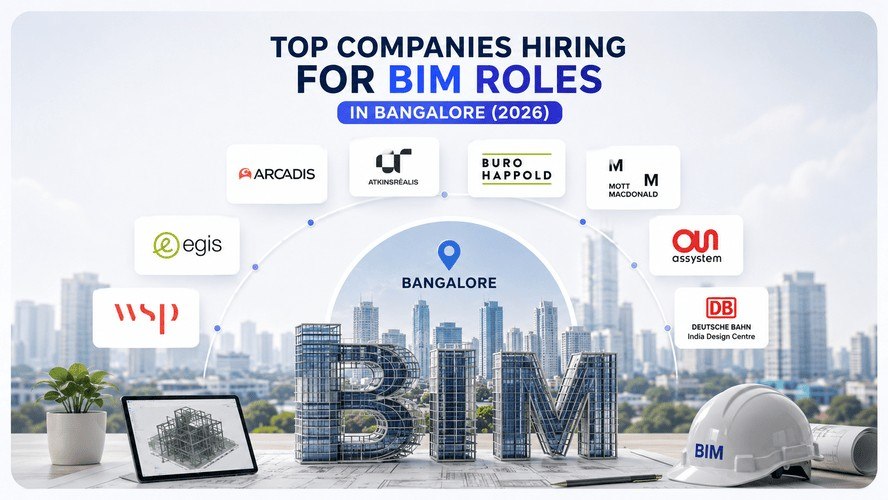 Top BIM companies hiring in Bangalore in 2026, including WSP, Arcadis, AtkinsRéalis, Egis, and Buro Happold.
