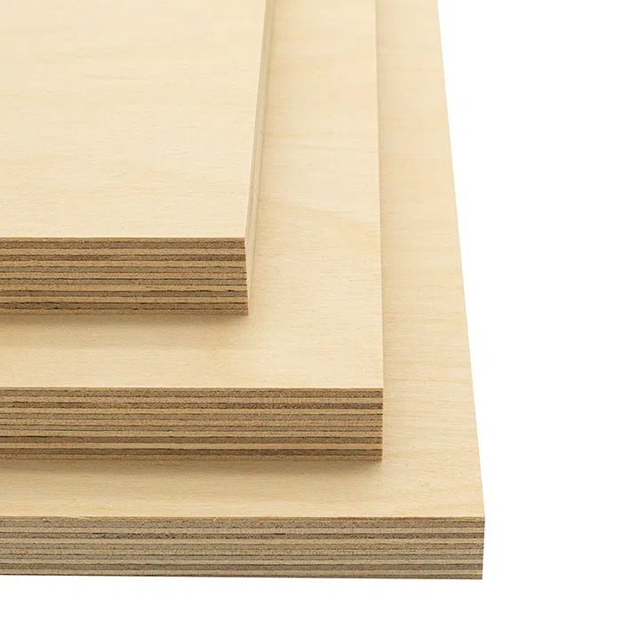 Plywood sheet showing veneer layers on the edge.