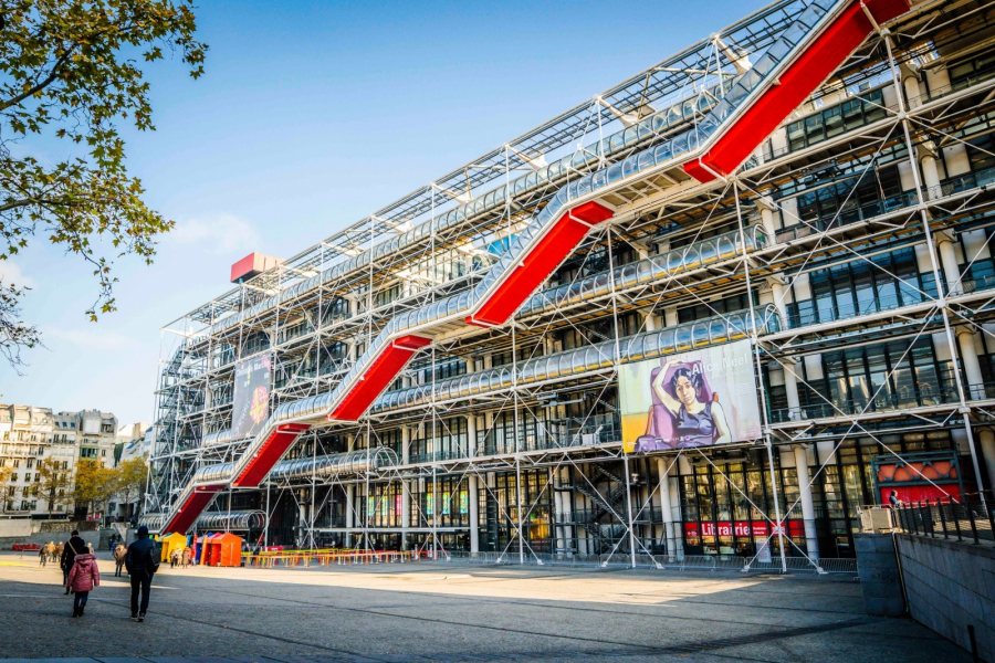 Centre Pompidou exterior showing colorful exposed mechanical systems.