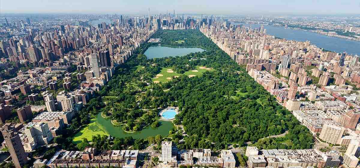 Green spaces like Central Park in New York improve mental health and foster social interaction.