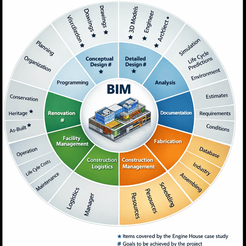 BIM lifecycle diagram showing all stages from conceptual design to facility management for architects and engineers in India