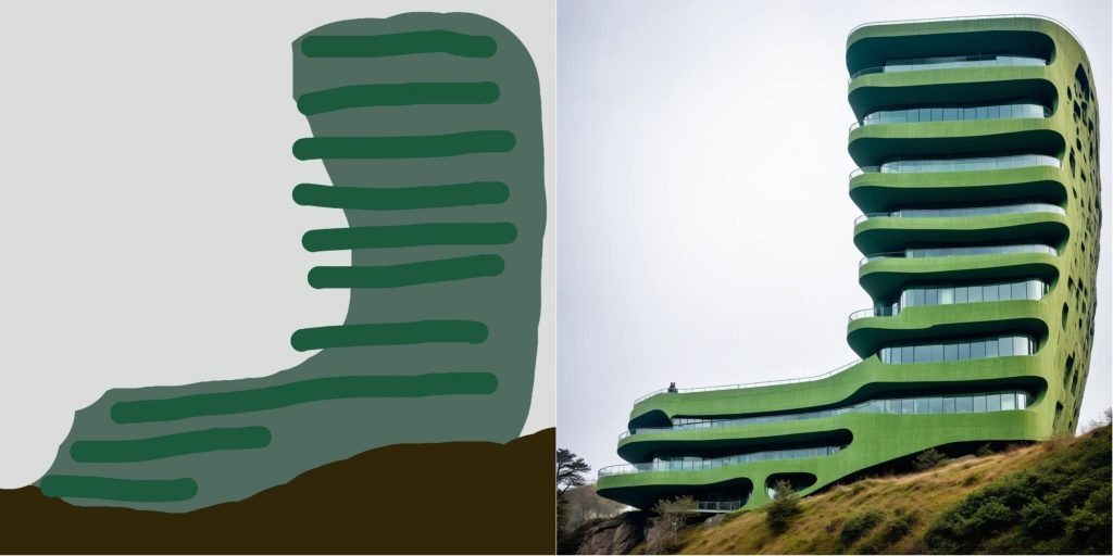 Rough Illustration doodle to a render of building concept