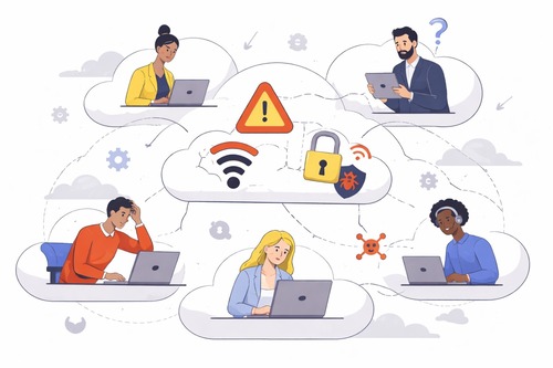 Cloud-based BIM showing connectivity issues, security concerns, and workflow disruptions