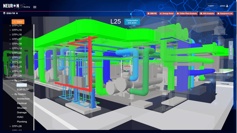3D BIM model of HVAC systems with digital performance monitoring overlay