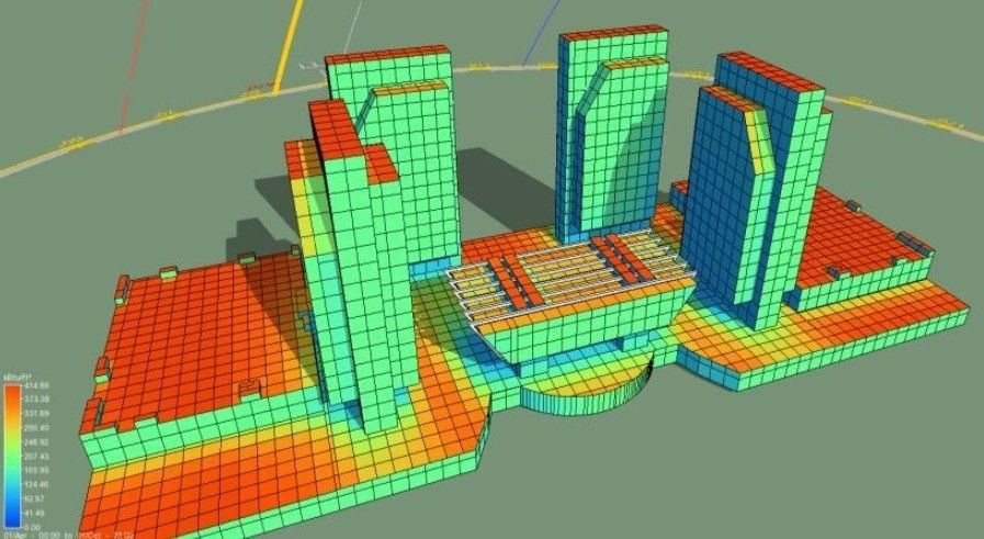 3D building energy simulation showing HVAC airflow and thermal performance analysis