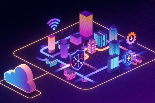 Visualization of future cloud-based BIM systems enabling connected buildings, secure data sharing, and smart construction.