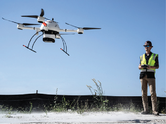 Professional taking 3d data through drone facility