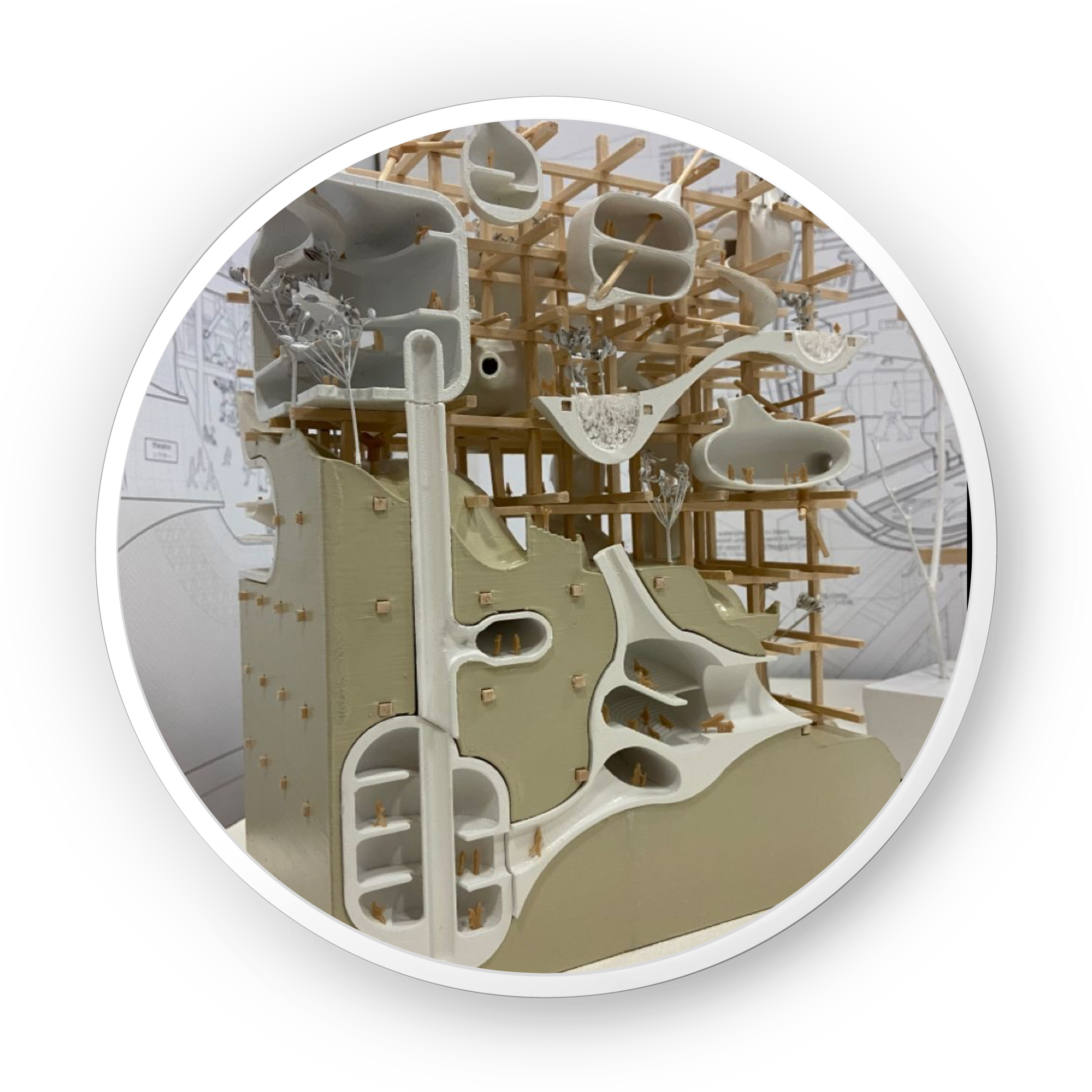 Abstract experimental architectural model using mixed materials