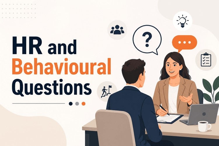 HR interview scene with behavioural questions and professional discussion illustration