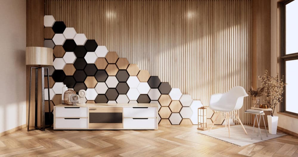 Hexagonal floor tiling pattern in contemporary architectural interior.*