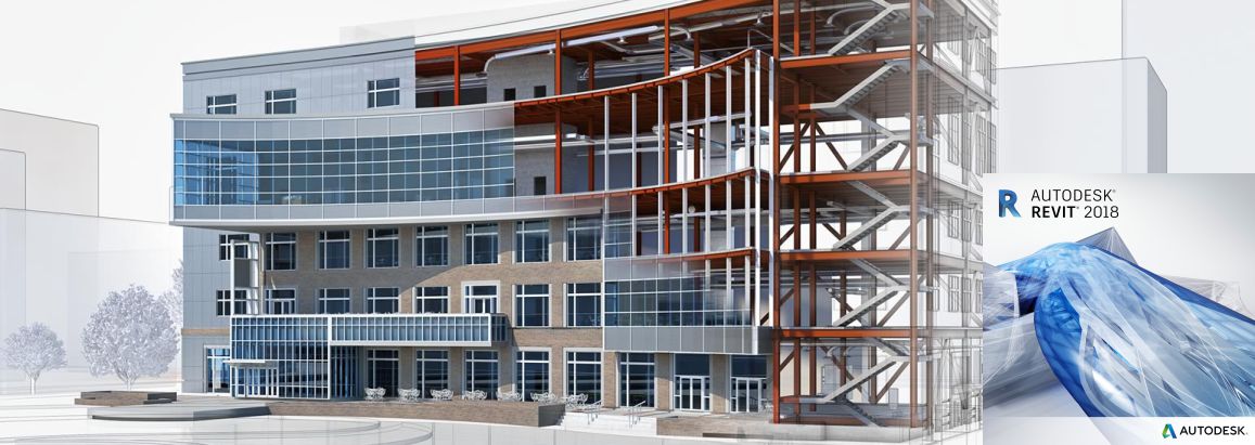 A building with a detailed cross-section revealing its internal structure, showcased with the Revit logo and a digitally rendered image of abstract blue shapes, highlights the potential of parametric facades in modern design.