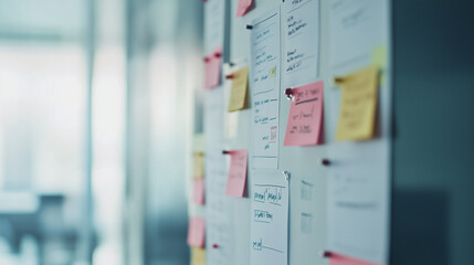 The notes illustrate user journey mapping, showcasing an organized workflow system reflecting in-depth UI/UX project planning in an office setting.