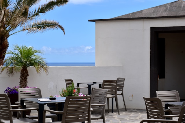 The outdoor patio influenced by Vastu design principles for harmony and balance.