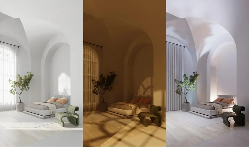&nbsp;Blender bedroom render showing multiple lighting variations and mood changes.&nbsp;