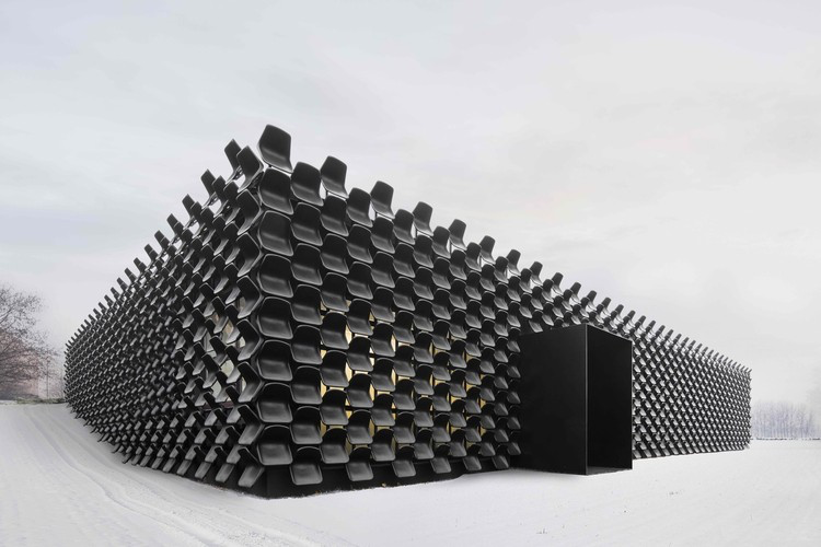 Architectural panels made from recycled composite materials in modern building.*