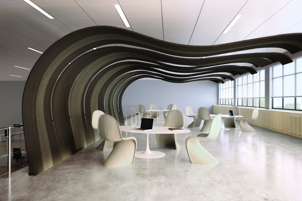 Interior space with acoustic panels integrated into architectural design.*