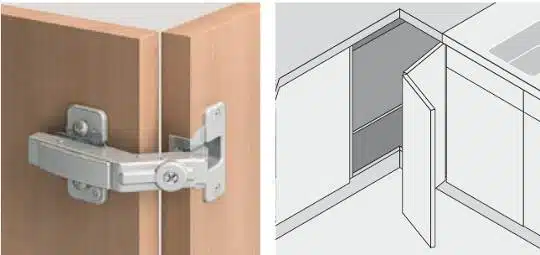Corner hinge used in L-shaped kitchen cabinet layout.*
