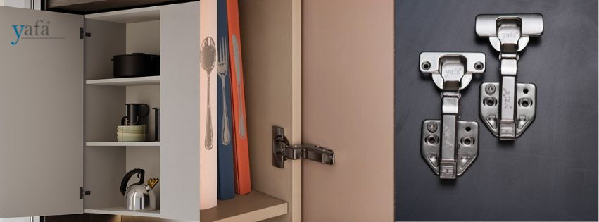 Concealed soft-close hinge installed inside a modular kitchen cabinet.*
