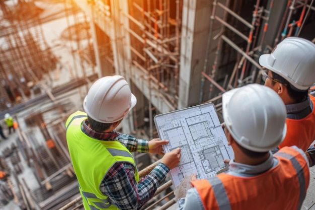 Architect reviewing construction details and material samples for execution planning.