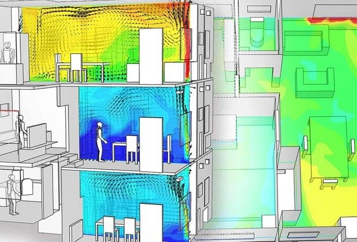 Energy simulation heat map generated from BIM model showing building performance analysis