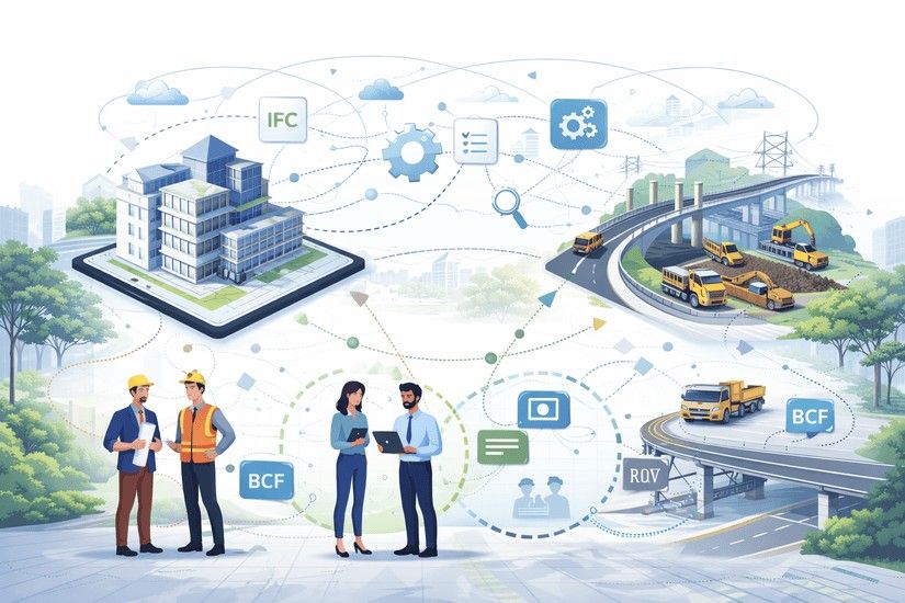 openBIM workflow showing collaboration, IFC, BCF, and digital construction.