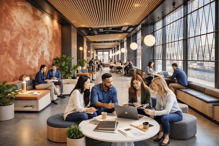 Modern coworking office designed through architecture and interior planning