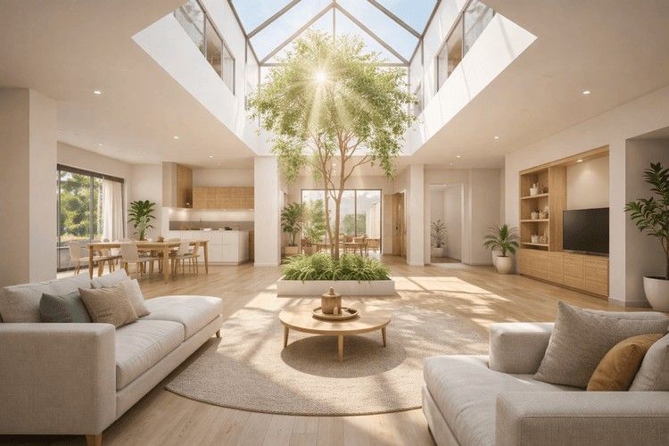 Spacious home interior with an uncluttered central area and natural daylight symbolizing the Brahmasthan in Vastu Shastra.&nbsp;&nbsp;
