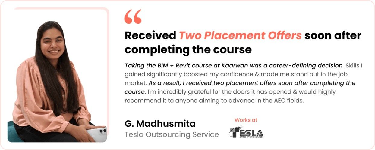 G. Madhusmita Kaarwan BIM course alumni placed at Tesla Outsourcing Service