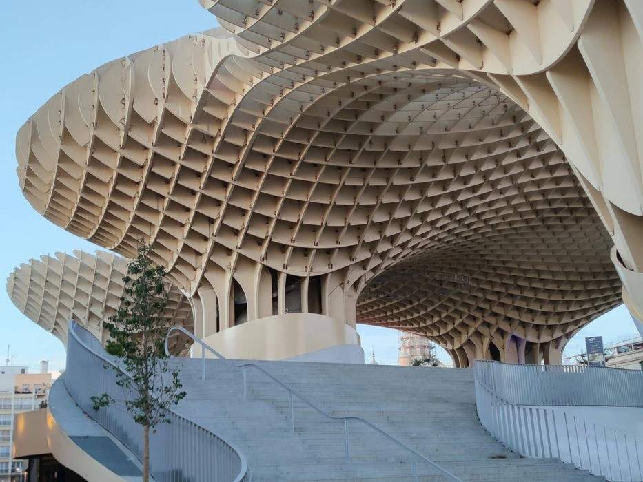 Complex parametric architectural canopy made of repeating geometric modules illustrating adaptive computational design