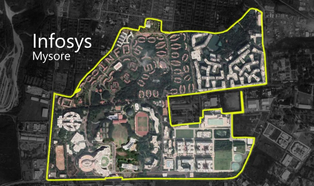 Vegetated swales along campus roads with trees and shrubs