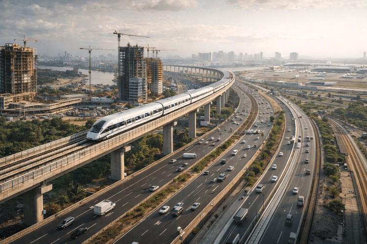 &nbsp;High-speed rail corridor and highway infrastructure project in India visualised with BIM-based planning and construction coordination.&nbsp;&nbsp;