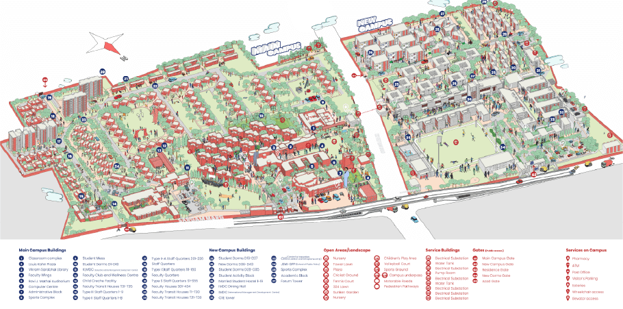 IIMA Building Model, highlighting landscaped area