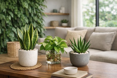 Low-maintenance indoor plants including aloe vera and oxygen plants