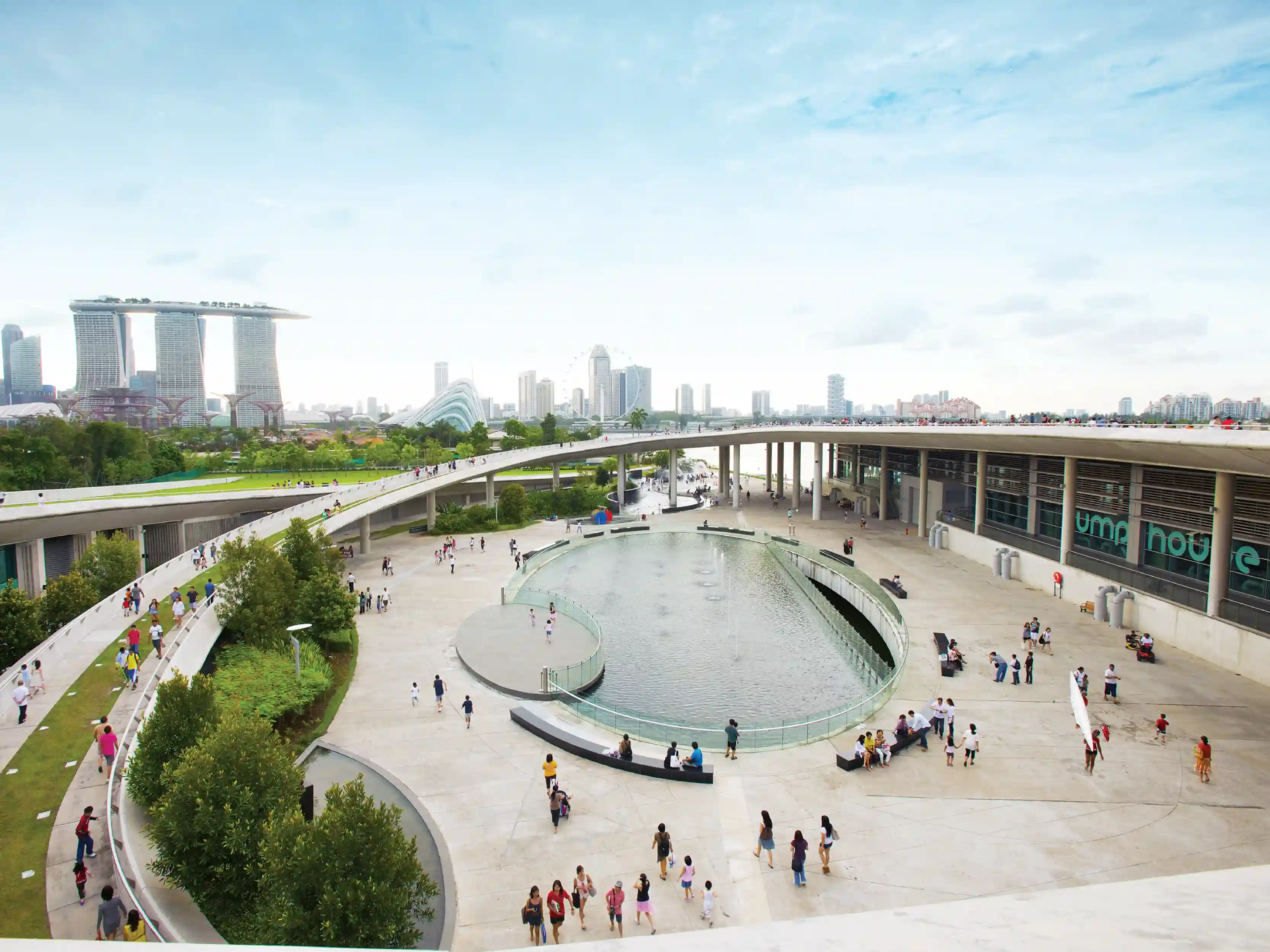 Bio-swales at Marina Barrage filtering urban runoff before entering reservoir