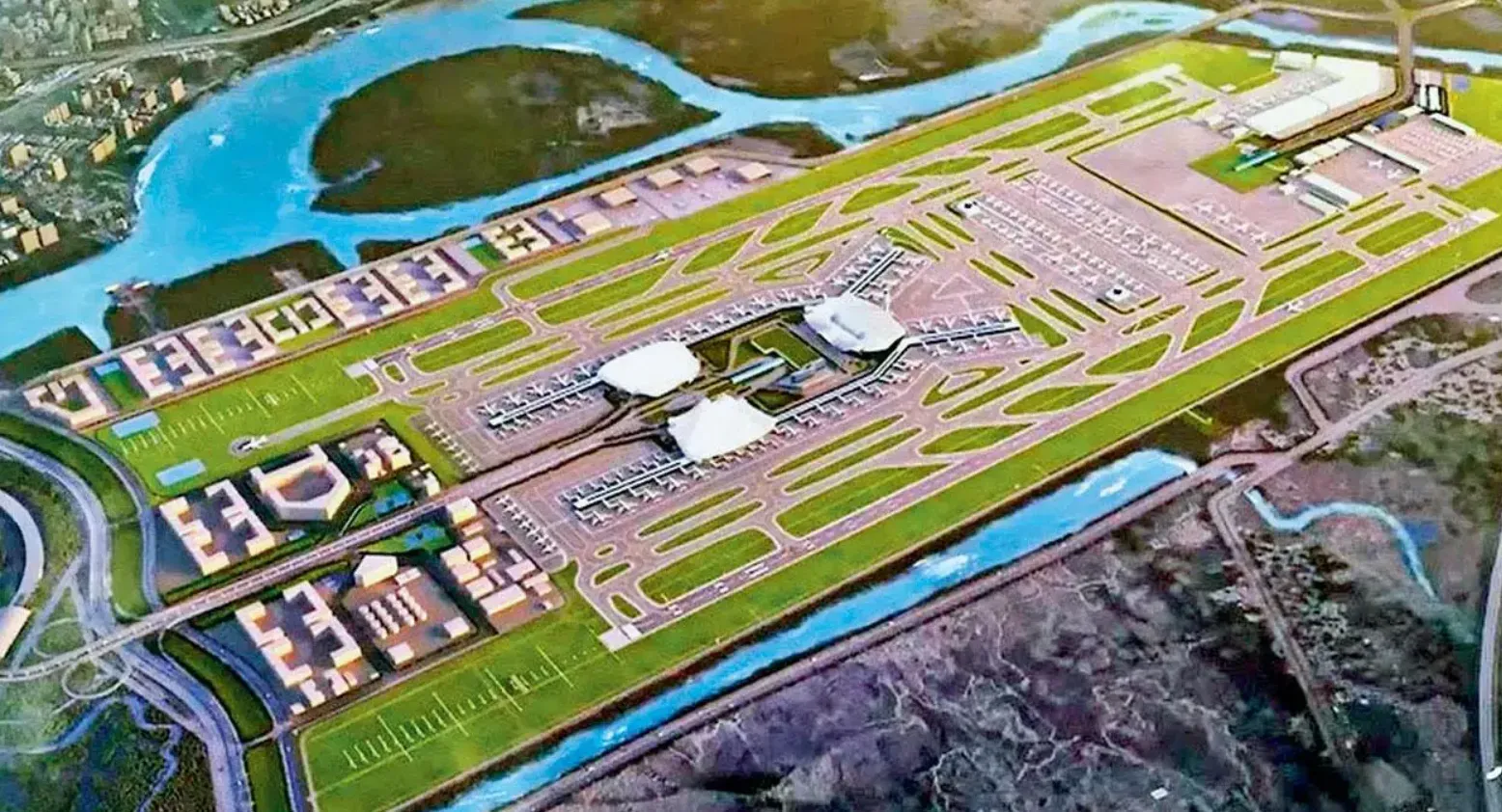 Aerial Rendered Plan of the Navi Mumbai Airport