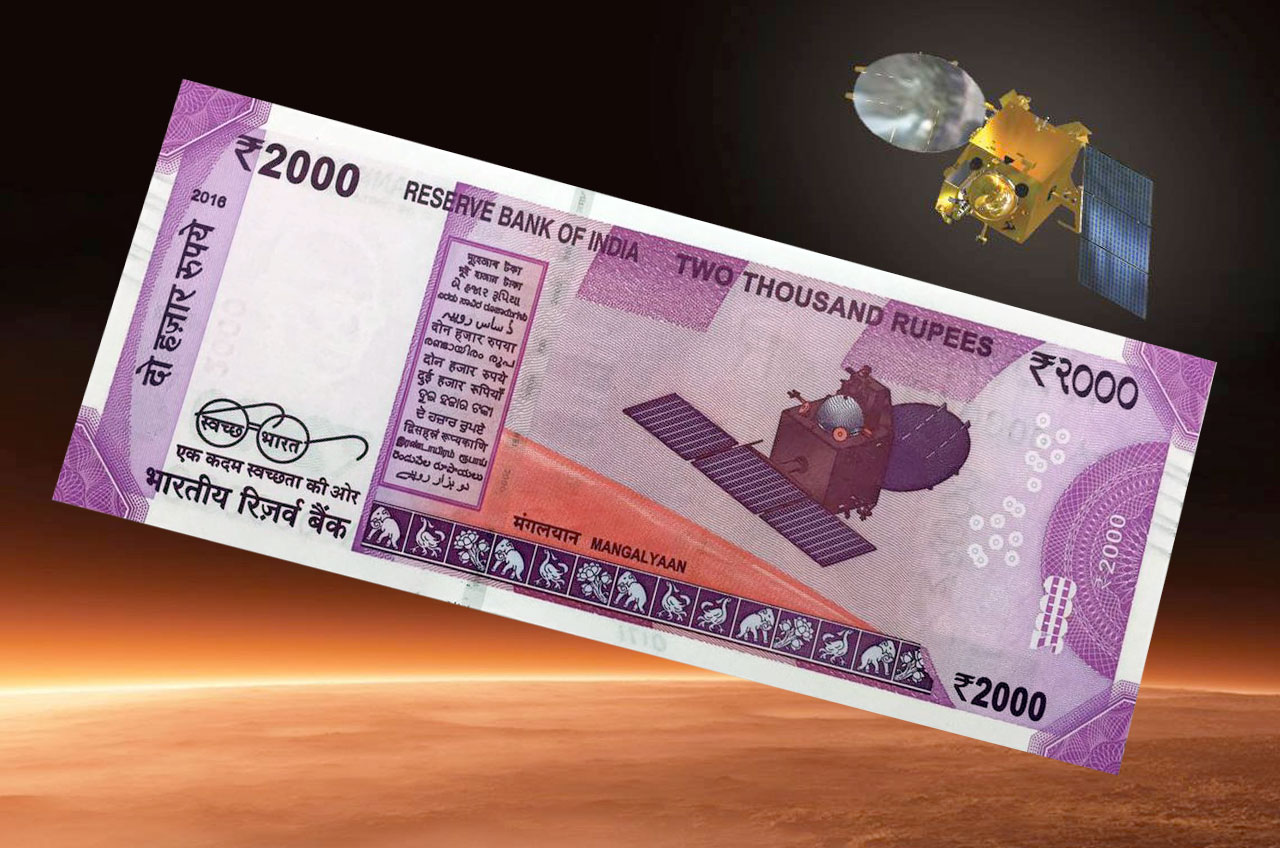 ₹2000 note depicting Mangalyaan Mars Orbiter Mission