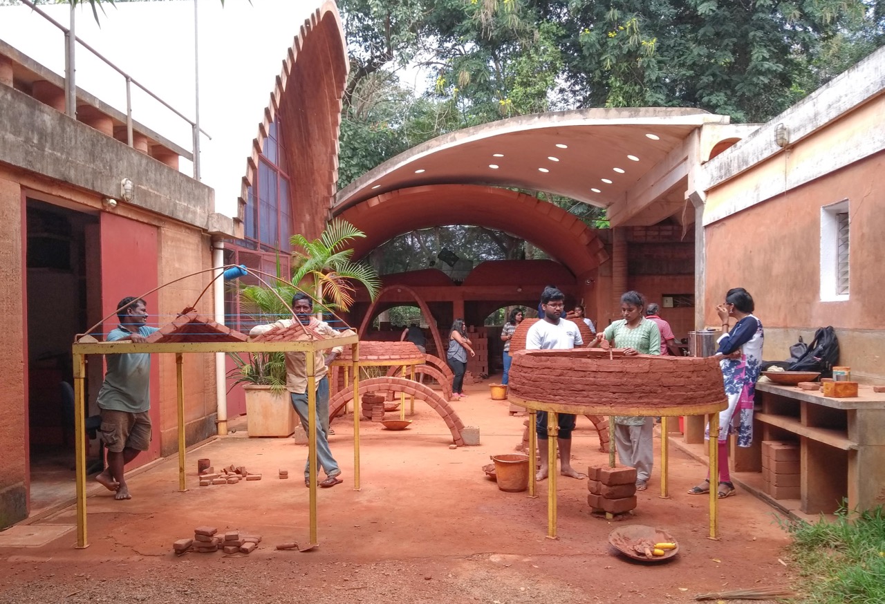 Students and Professionals working with Earth in Auroville Earth Studio