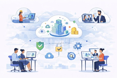 Remote teams connected through cloud-based BIM platform in a shared digital environment