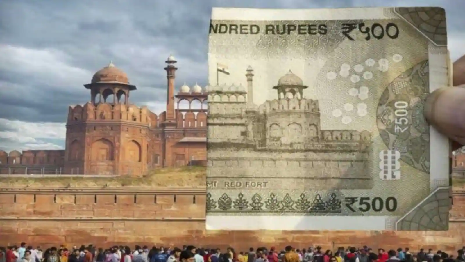 ₹500 note showing Red Fort walls and Mughal gates