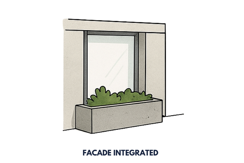Facade-Integrated Planter Box Illustrated