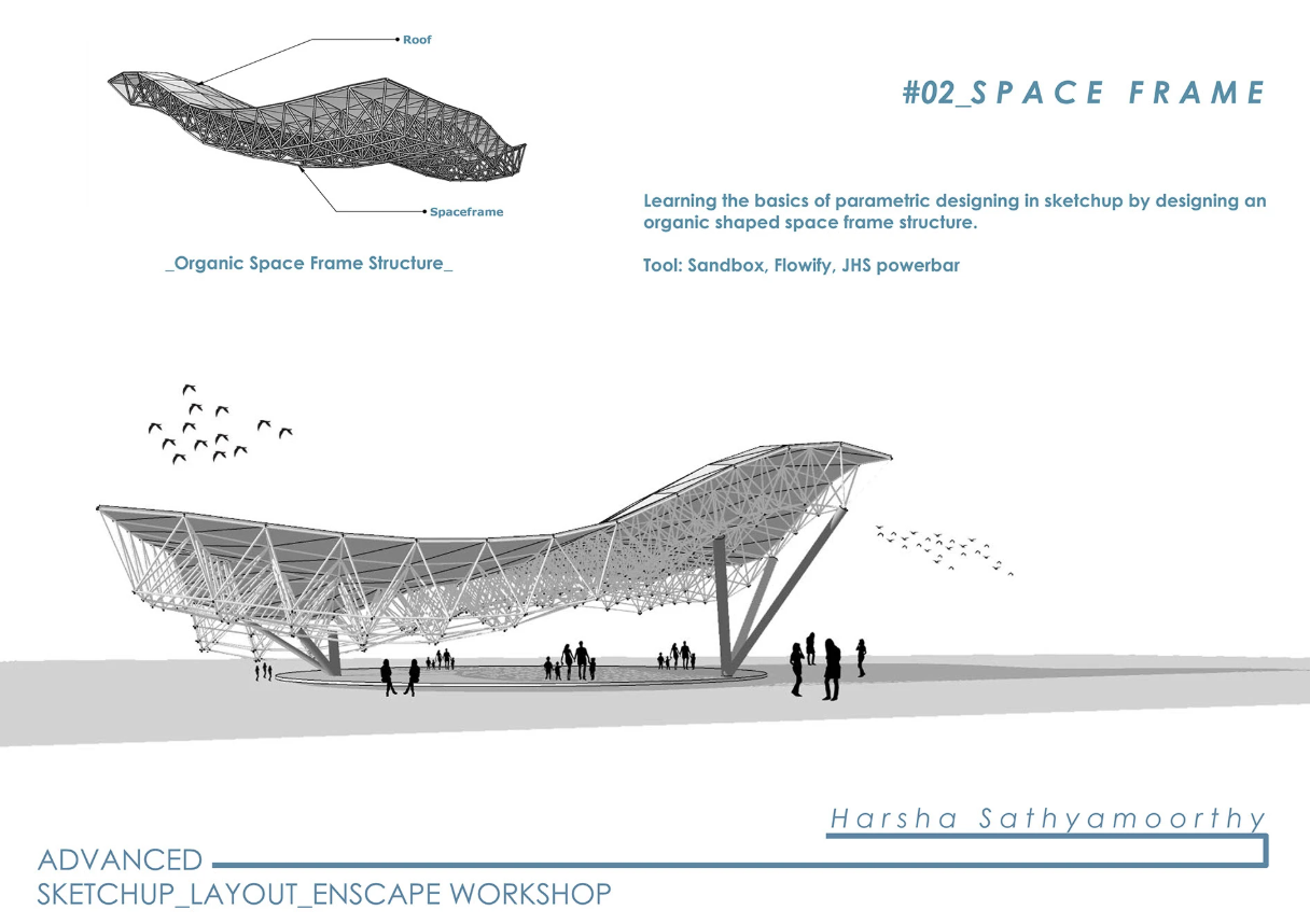 Learner Portfolio displaying space frame modelled in SketchUp