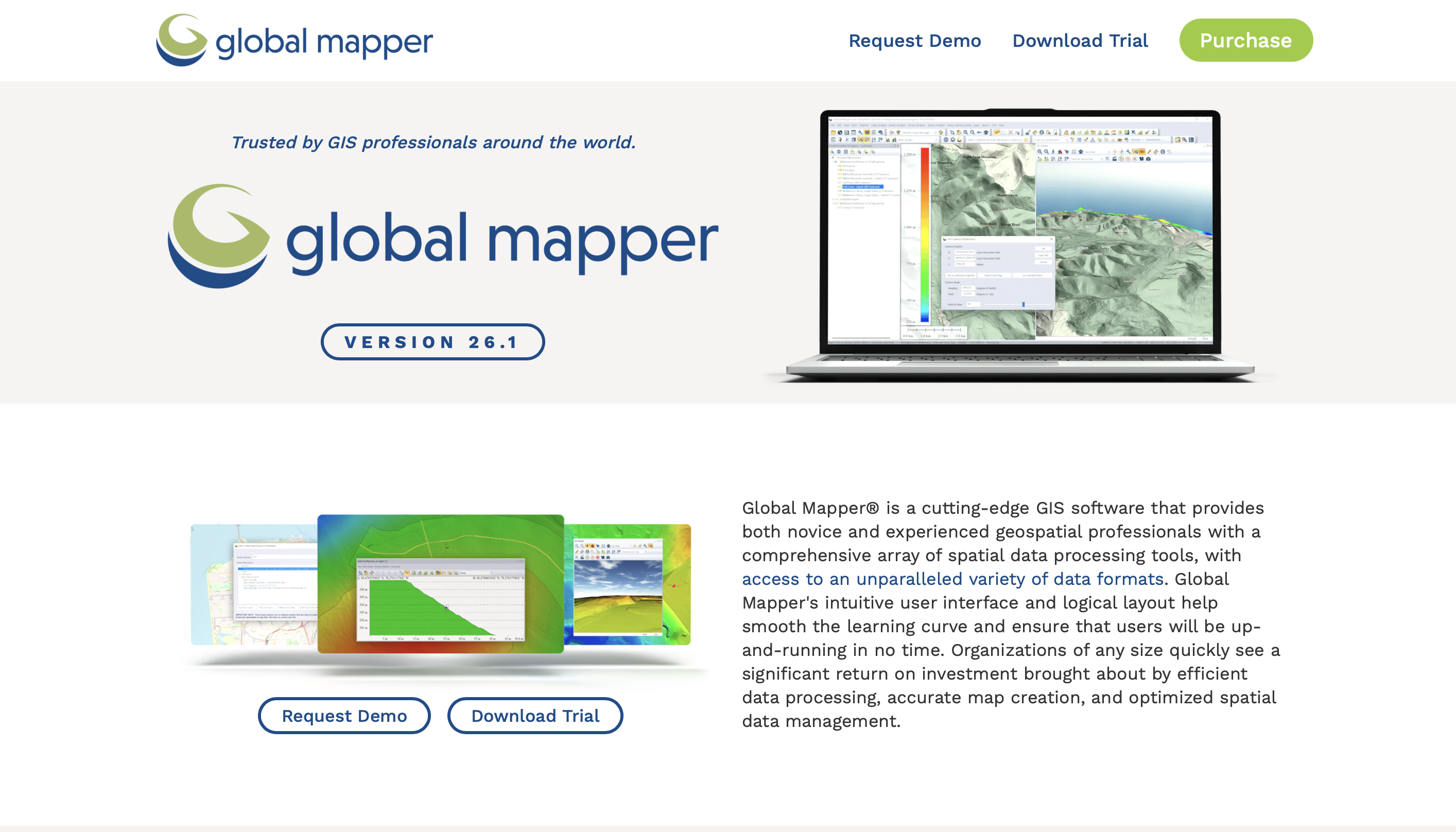 Global Mapper Free Viewer software displaying terrain data and contour lines for architectural planning.