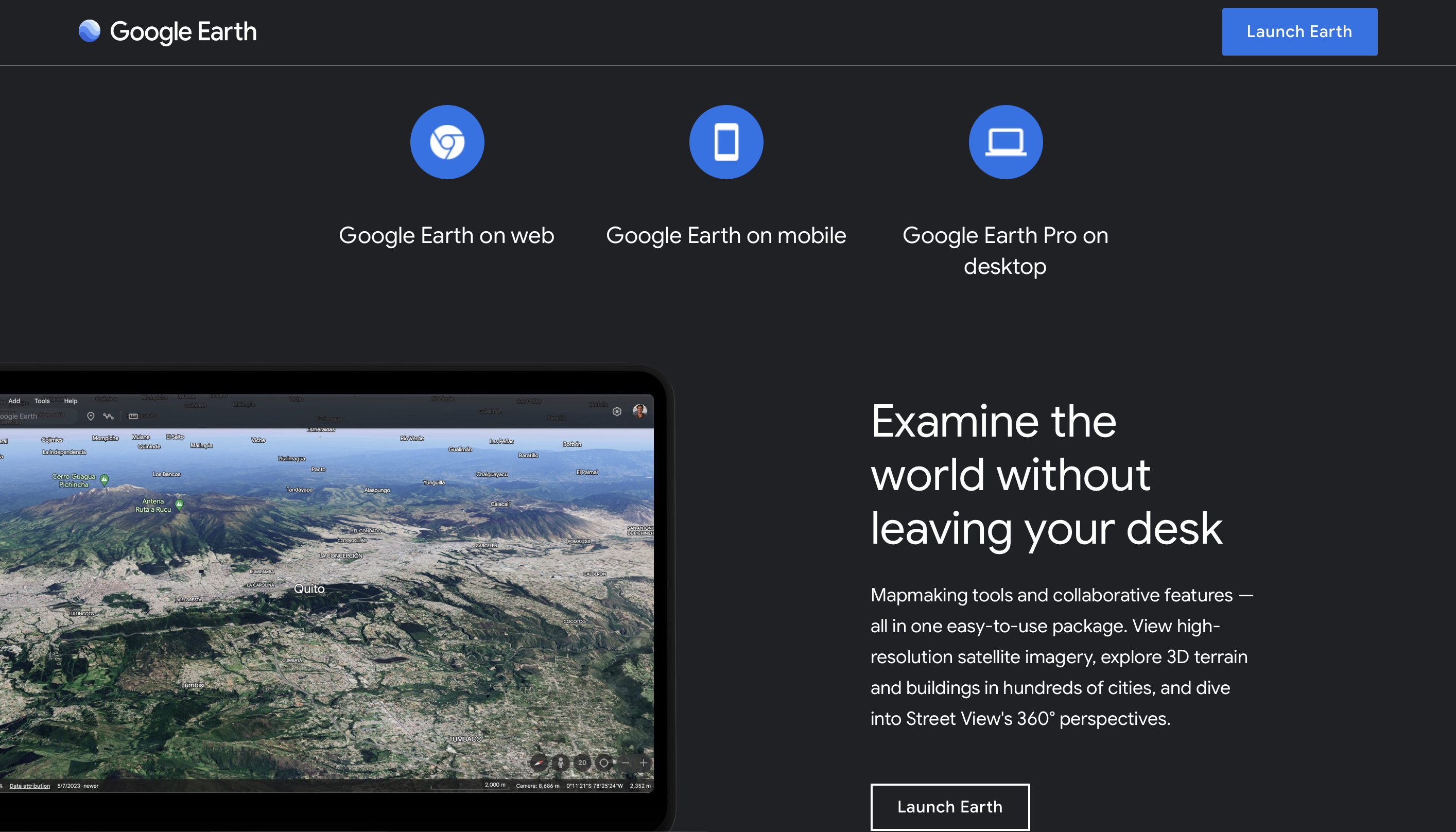 Google Earth Pro with 3D terrain view and elevation profile tool for generating site contours.