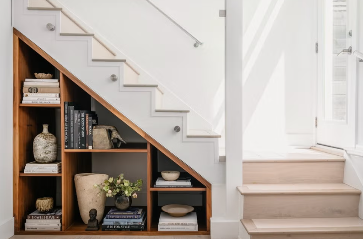 staircase with display