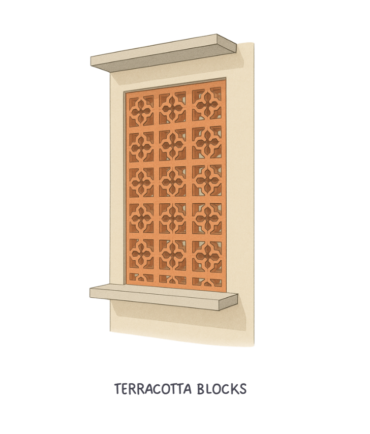 Terracotta blocks jali illustrated