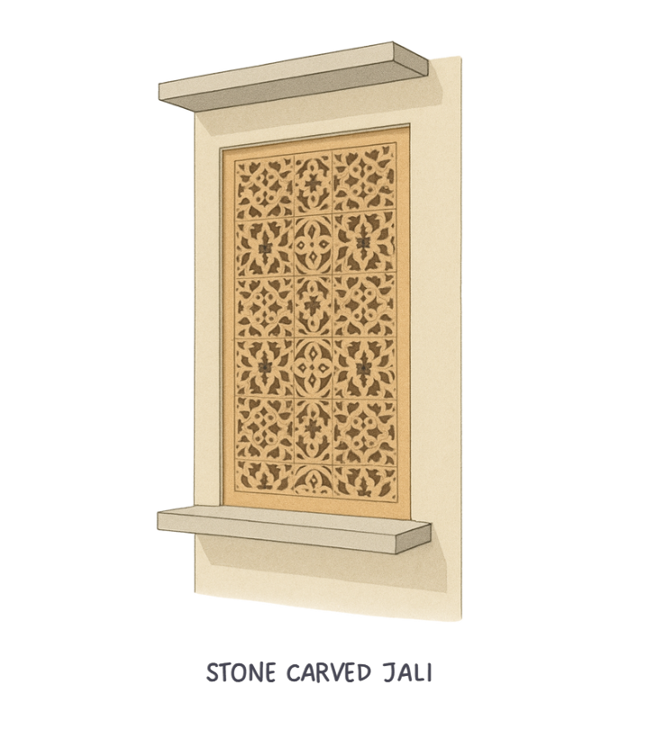 Stone carved jali&nbsp;illustrated